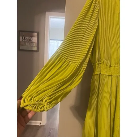 Nanette Lepore Women’s Size 14 Long Sleeve Pleated Button Up Dress Green - Picture 9 of 16